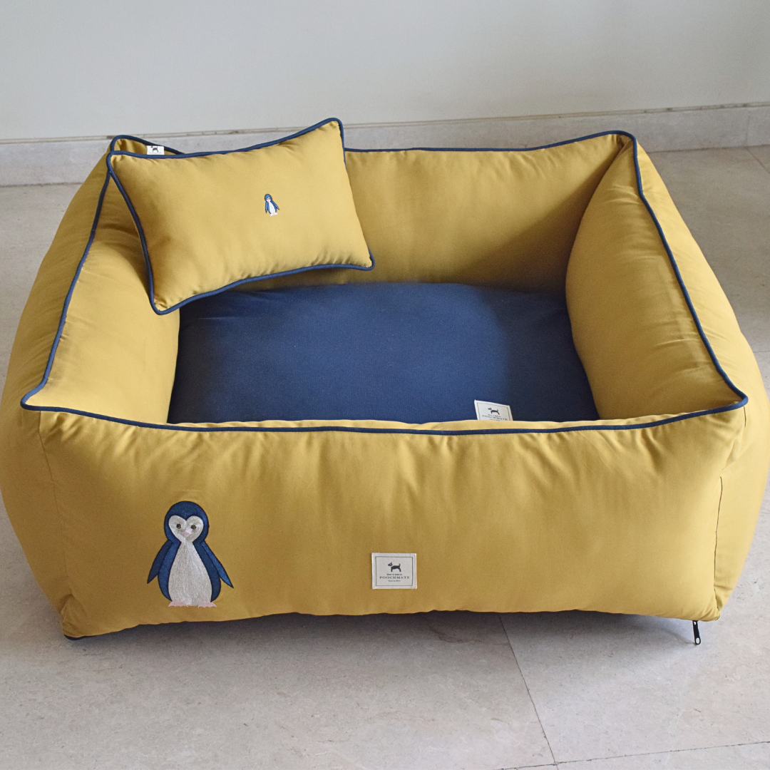 yellow dog bed | dog bed with pillow 