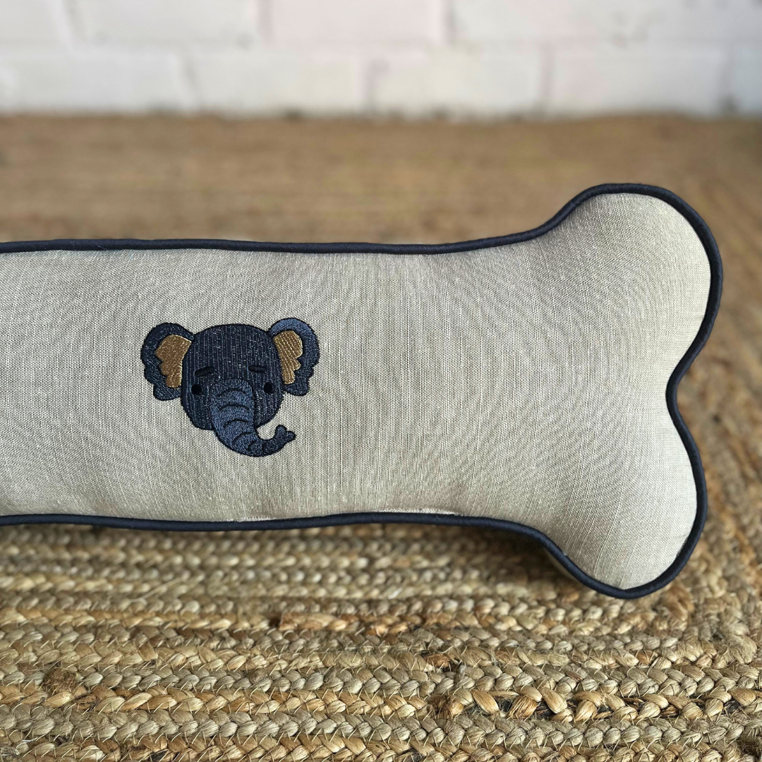PoochMate OAK 3.0 : Beige Linen Bone Pillow with Elephant