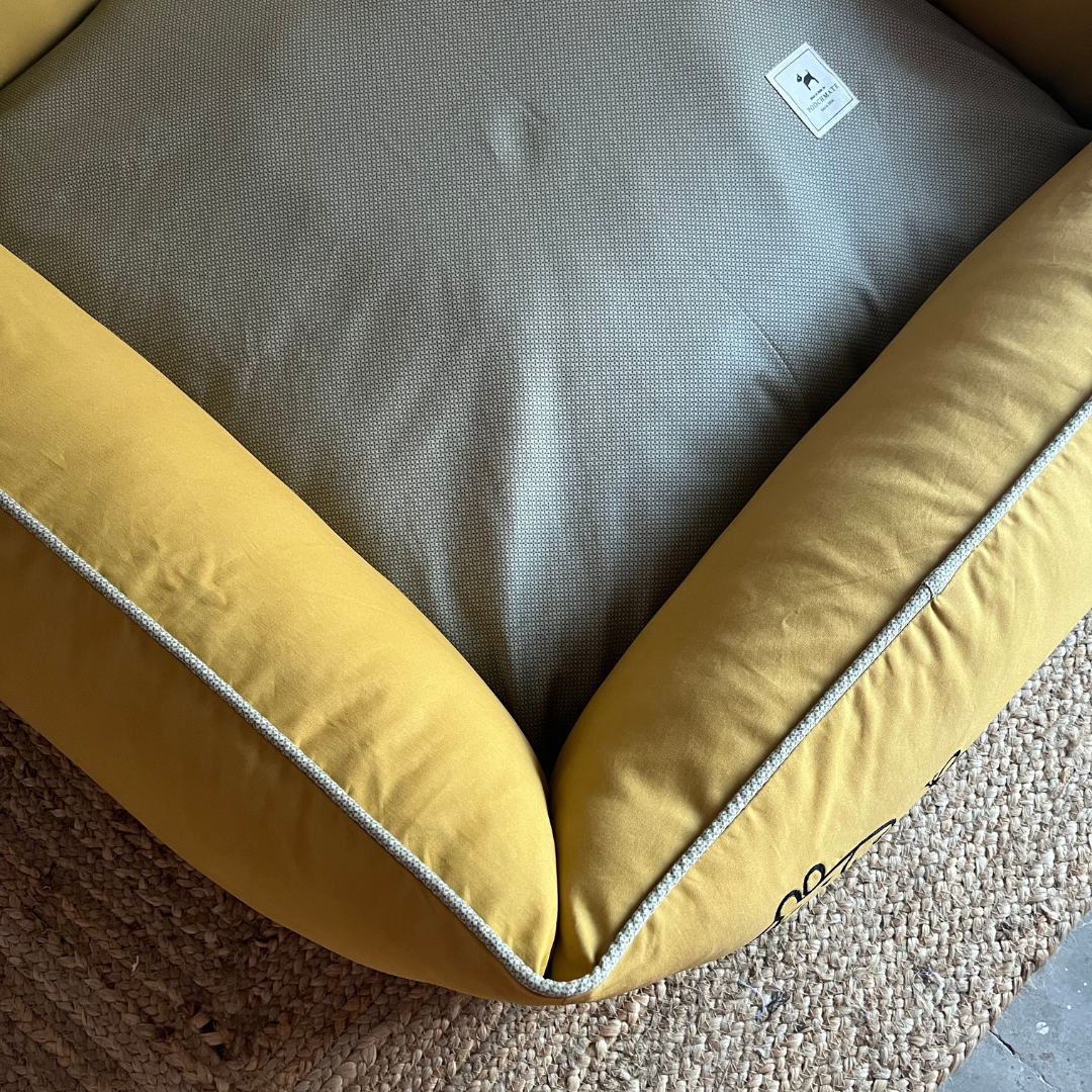 PoochMate OAK 3.0 :  Gazing Zebra Mustard & Sage Bolster Dog Bed : Medium
