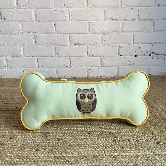 PoochMate OAK 3.0 : Pista Green Bone Pillow with Owl Applique