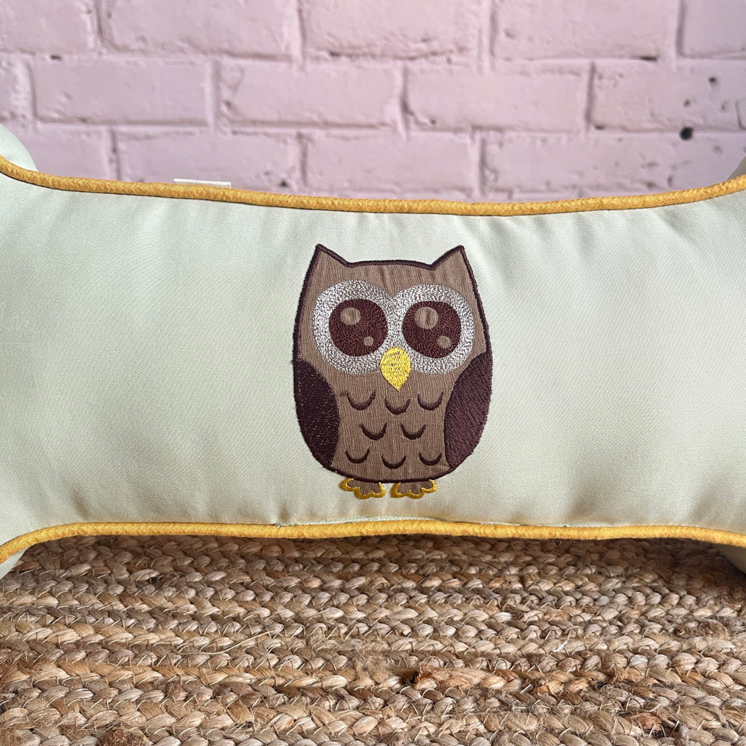 PoochMate OAK 3.0 : Pista Green Bone Pillow with Owl Applique