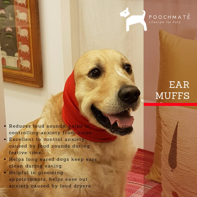PoochMate Anti-Anxiety Dog Ear Muffs - Red