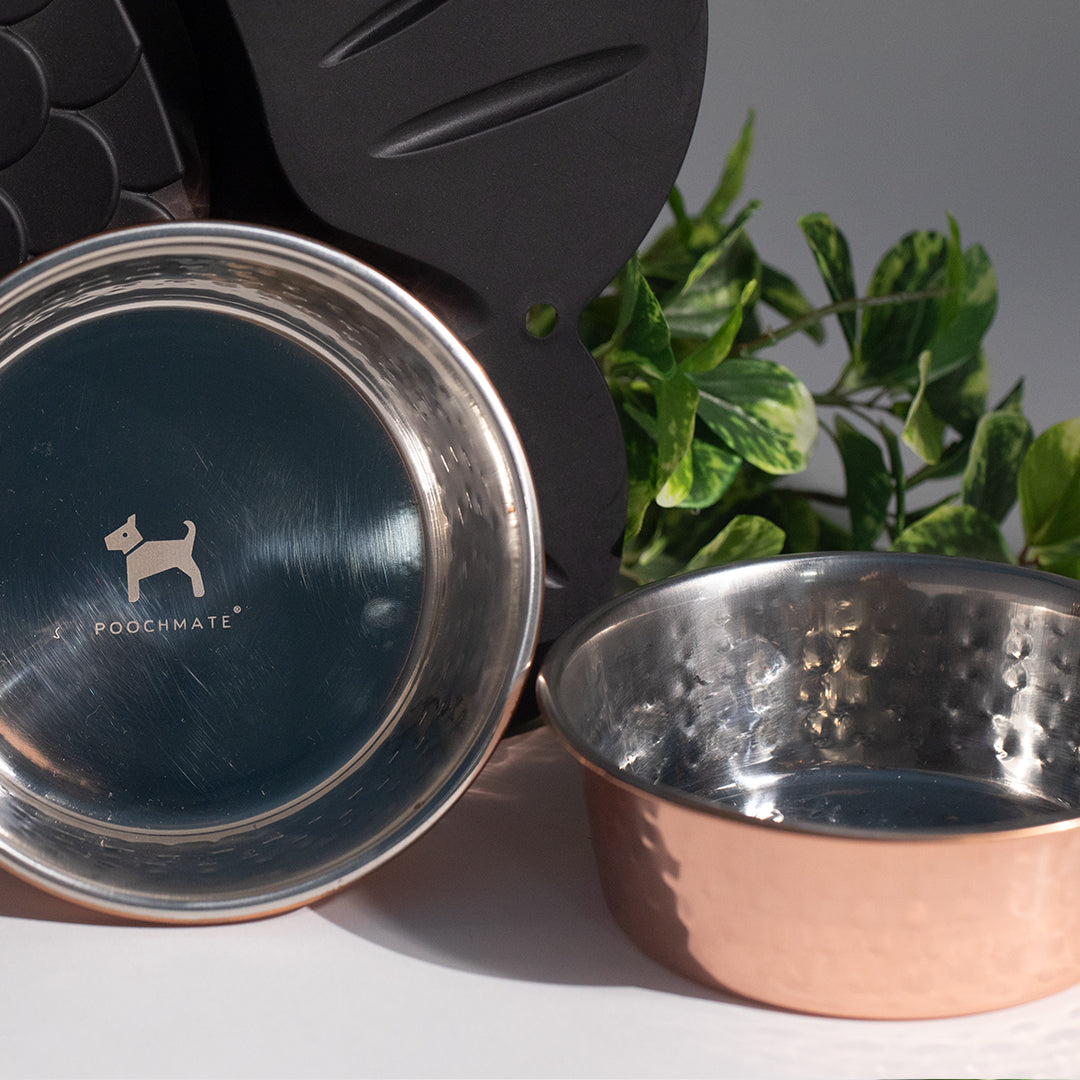 PoochMate Hammered Copper Dog Bowl - Flat Set of 2