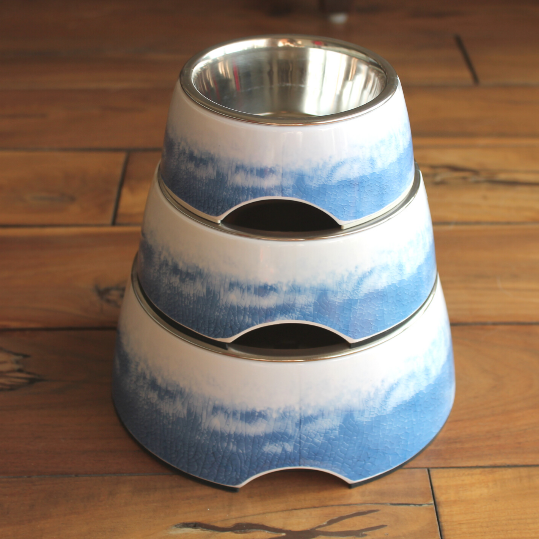 PoochMate Cloudy Melamine Dog Bowl - Blue