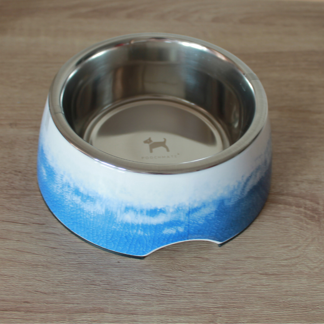 PoochMate Cloudy Melamine Dog Bowl - Blue