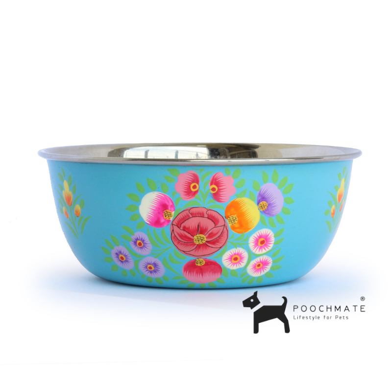 PoochMate Vintage Valley Dog Bowl - Blue
