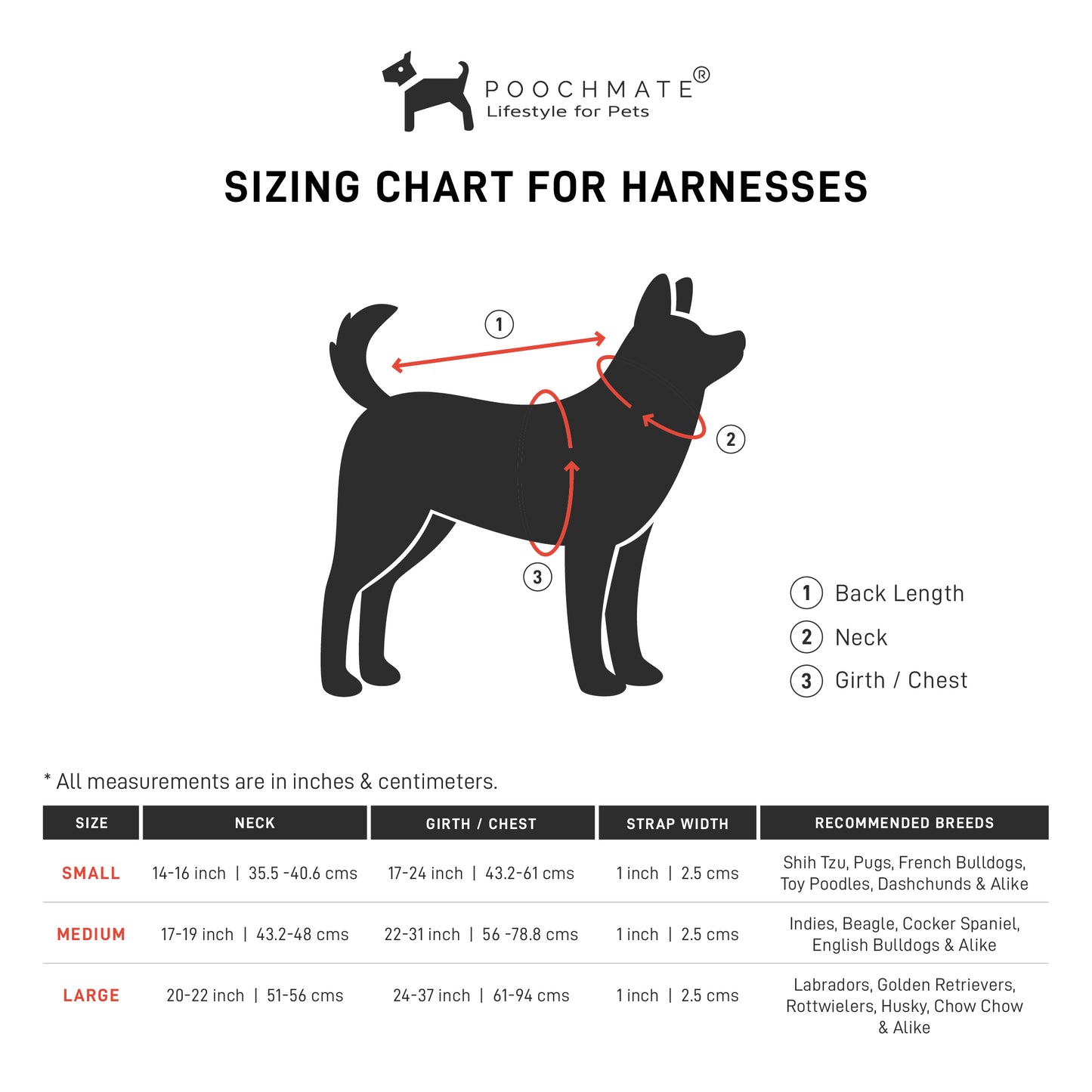 Dog harness size chart online India| PoochMate