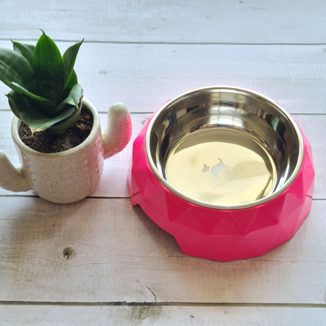 PoochMate Geometrical Bosco Dog Bowl - Fuchsia Pink
