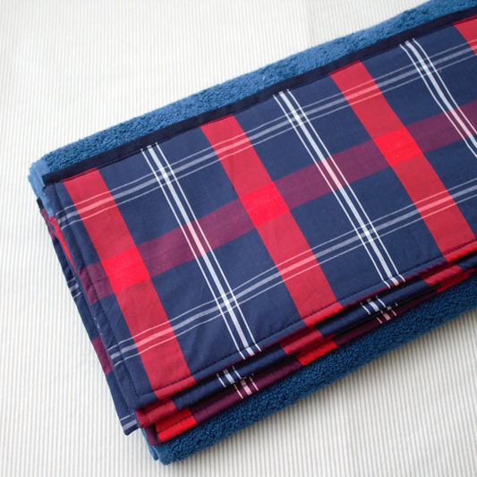 PoochMate OAK Doggie Towel - Tartan Navy Blue