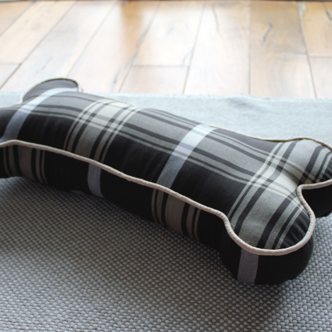 PM OAK Black & Beige Tartan Bone Pillow